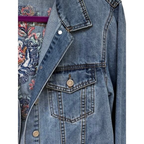 VOGE Embroidered Denim Jacket Boho Floral Jean Jacket Vintage Festival Western L - Picture 3 of 8